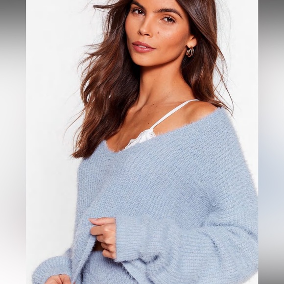 Fluffy knit light baby blue lounge set - Picture 2 of 4